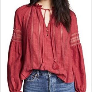 Veronica Beard Kalina Peasant Blouse Size 12 Rust Red